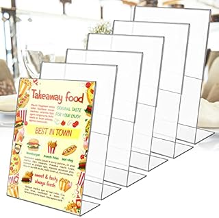 BUENTYA 6 Pcs Clear Acrylic Sign Holder, A5 Acrylic Poster Menu Holder Double Sided Slanted Menu Holder L-Shaped Table Sign Holder Counter Poster Sign Display Holder for Tables, Restaurant, Hotel