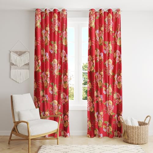 Image of Homefab India Eyelet Polyester Floral Long Door Curtain - 8 ft, Maroon - 2 Piece