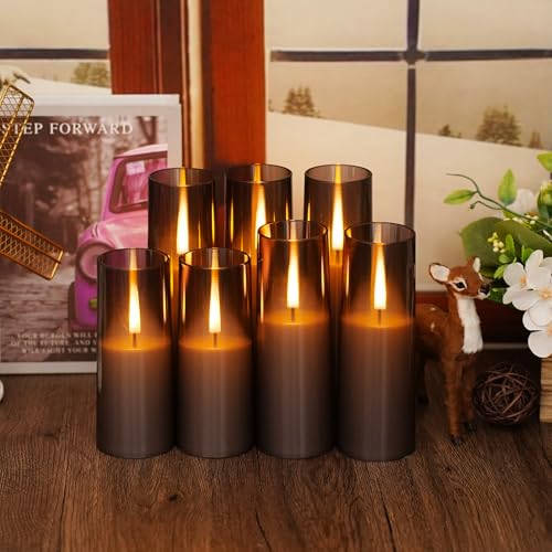 Image of Nimiko Flickering Flameless Candles 7Pcs Upgraded Realistic Dancing Flame Battery Operated Candles,LED Candles with Remote and Timers,Acrylic Electric Pillar Candles for Festivals Decor(Grey)
