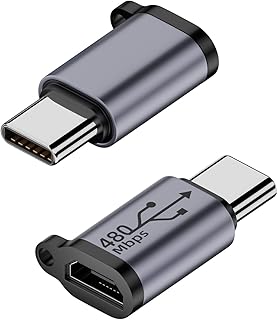 QIANRENON USB C Male to Micro USB Female Adapter USB C Plug to Micro USB Jack Data Connector,Support 18W 9V/2A Charge, Al Alloy/Hanging Hole, Charging or Data Transfer for Type C Device, 2Pcs