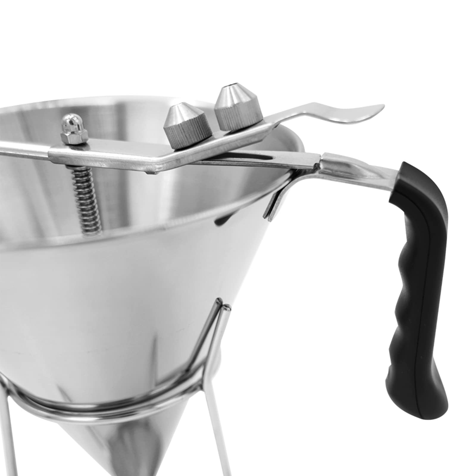 Präziser Teigportionierer 2L,Pfannkuchen Waffeln Spender Edelstahl,Heavy Duty Teigspender,Saucentrichter Pizza Kuchen Pommes Frites Crisper Ofen Nudeln Backzubehör zum Dosieren mit Ø 4/5/6 mm Düsen