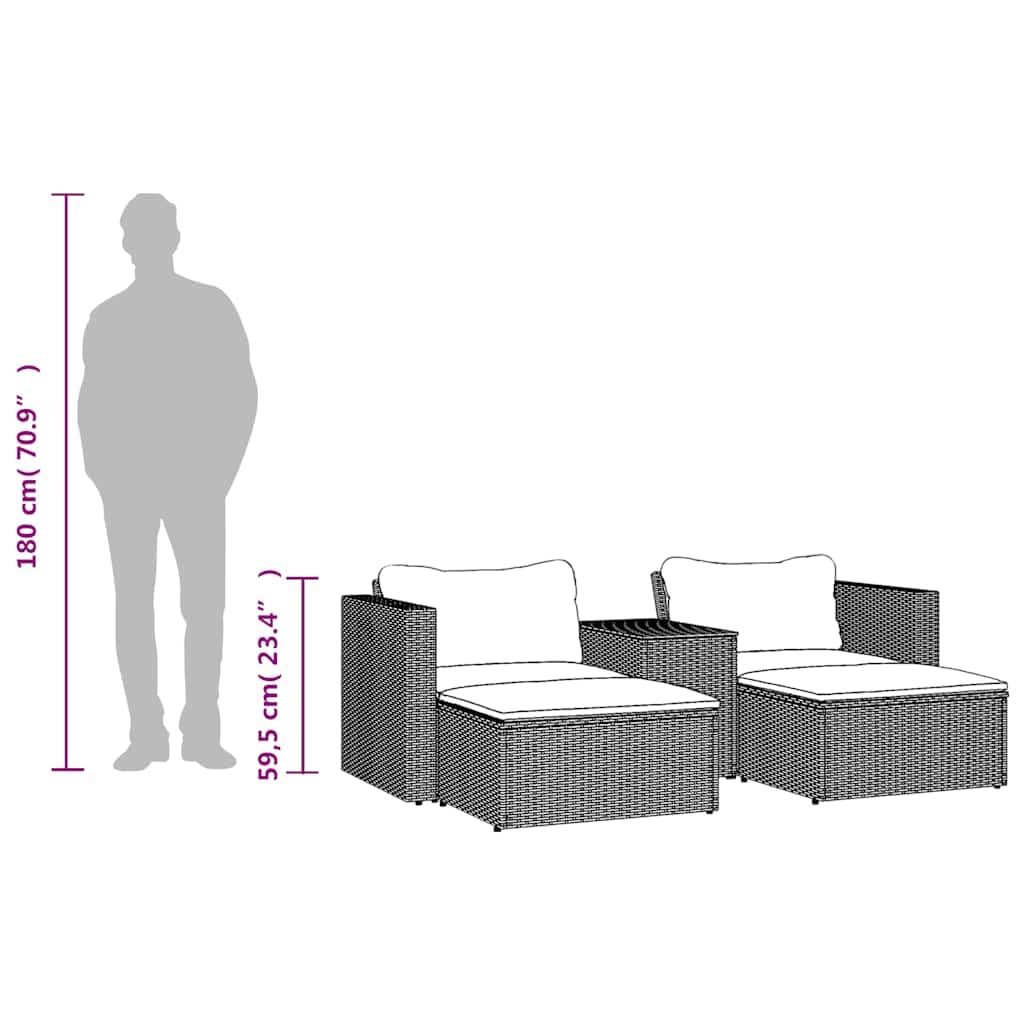 vidaXL Garten Sofagarnitur mit Kissen 5-TLG., Gartensofa Set mit abnehmbarem waschbarem Bezug, Gartenmöbel mit modularem Design, Gartengarnitur Sitzgruppe, Schwarz Poly Rattan Akazie