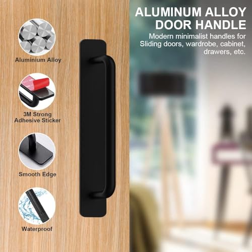 Image of Adhesive Cabinet Handles, Self-Stick Instant Cabinet Handles Alloy No Drilling Push Pull Handles Helper for Kitchen Cabinet Drawer Window Sliding Closet (Black, 2 Pcs)