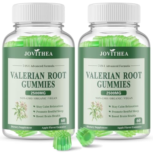 2 Pack Organic Valerian Root Gummies Herbal Supplements for Calm & Relaxation Natural Sleep Support for Adults & Kids Melatonin Free Vegan Non-GMO Gluten Free Apple Flavor 120 Count