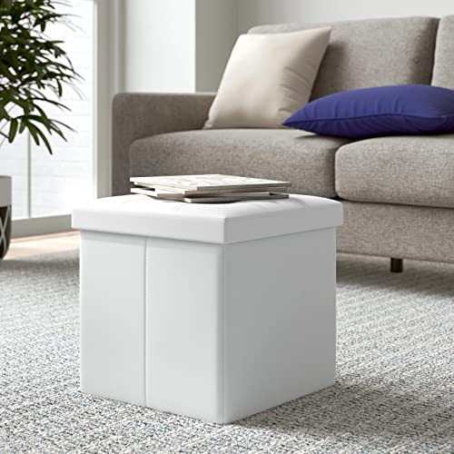 Frixovel Coffre de Rangement, Ottoman avec Espace de Stockage, Banc de Rangement Intérieur Repose-Pieds,pour Salon, Chambre, Entrée(Blanc, 38x38x38cm)