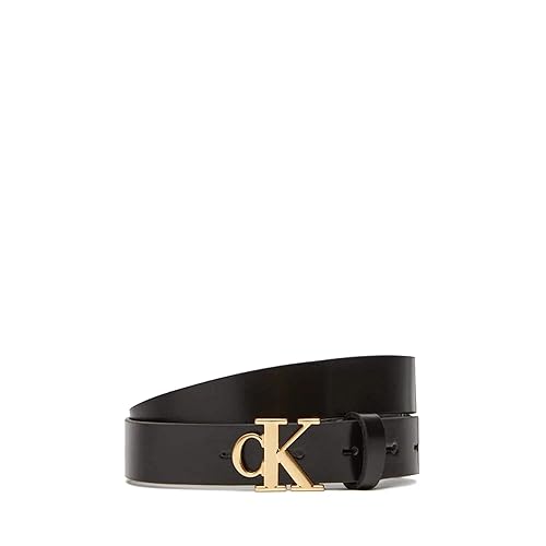 Calvin Klein Donna Cintura Monogram Plaque Buckle 2,5 cm Cintura in Pelle, Nero (Black), 80 cm