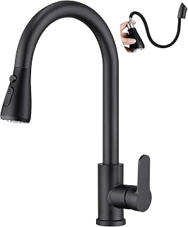 OKSTENCK Stainless Steel Kitchen Faucet with Pull Down - High Arc Single Handle Pull Out Kitchen Sink Faucet, Hot & Cold Mixer Tap Single with Pull Down Sprayer (Black)