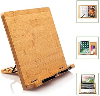 Bamboo Book Stand Cookbook Holder Desk Reading with 5 Adjustable Height, Foldable