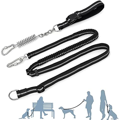 8-10FT Dog Leash for Large Dog Heavy Duty, with Detachable Short Dog Leash- Padded Traffic Leash with Shock Absorbed Spring for Extra Control, Bungee No Pull Reflective Dog Leash for Large Breed Dog Cover