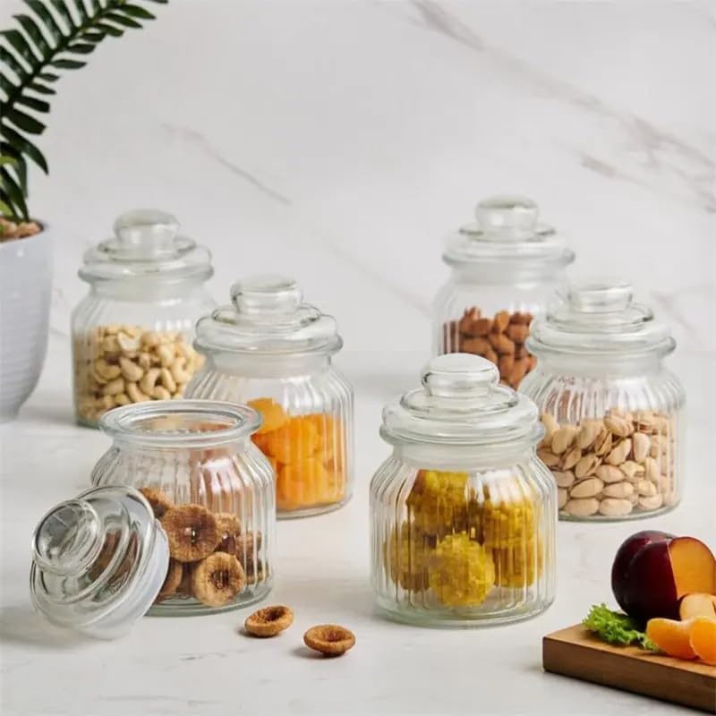 Image of bellemax 500ML Clear Glass Storage Jar With Air Tight Glass Lids- Airtight Food Jars Glass Kitchen Containers For Pantry, Pickle Jar, Sugar Pasta Cereal Flour Sugar Storage Jar (BM-01, Set of 2)