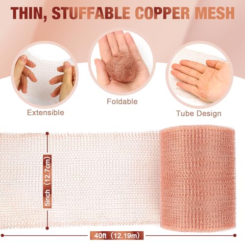 Image of Valchoose Copper Mesh Roll 5 inch x40FT - 100% Pure - Rustproof Rodent, Copper Wool Garden & Hole Filler Kit - Durable Fireproof Fabric Wire Mesh for Unwanted Guests