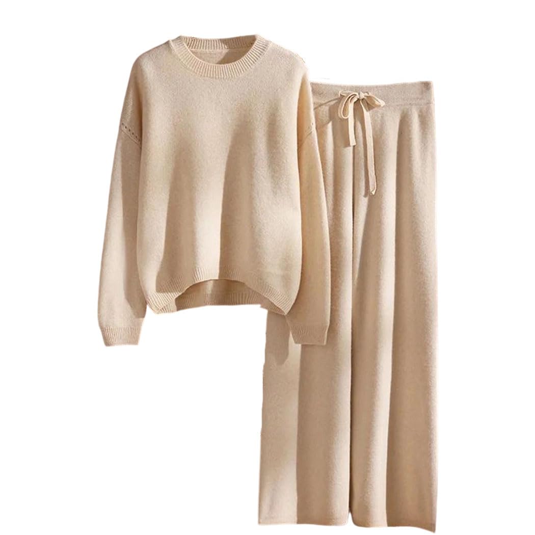 Womens Warm Knit Tracksuit Set Space Dye Effect Soft Cozy Two Piece Casual Lounge Suit