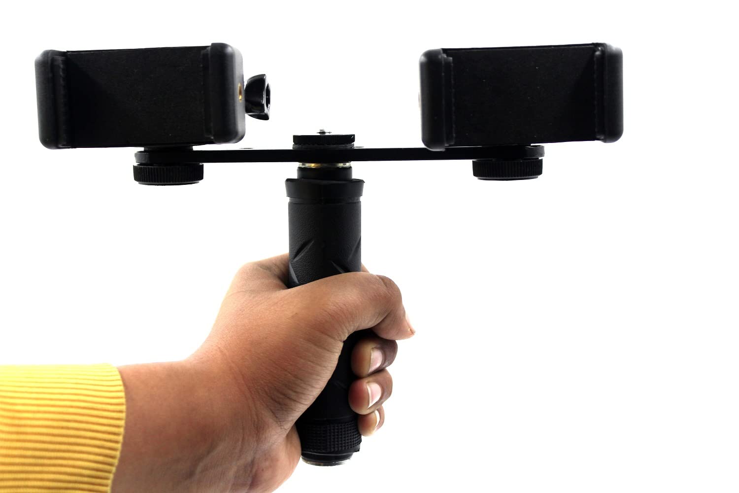 SHOPEE Dual Device Hand-Held Stabilizer for Cell Phone or GoPro Camera. Compatible with iPhones, Samsung Galaxy, HTC, etc, Black-image-7
