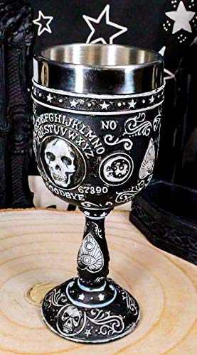 Ebros Wicca Occult Gothic Alchemy Ouija Spirit Board Sigil Skulls Scroll Sculpted Wine Goblet 7Oz Wine Beverage Chalice Cup Ossuary Halloween Ritual Drinkware #TOP1