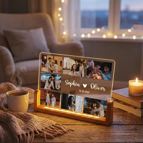 Image of Customized Photo Led Light With Adapter Frame for Couples | Personalized Picture Frame Wooden Stand | Custom Gift | Romantic Anniversary, Wedding, Birthday valentine's day for Gift Him or Her (U Shape Lamp)