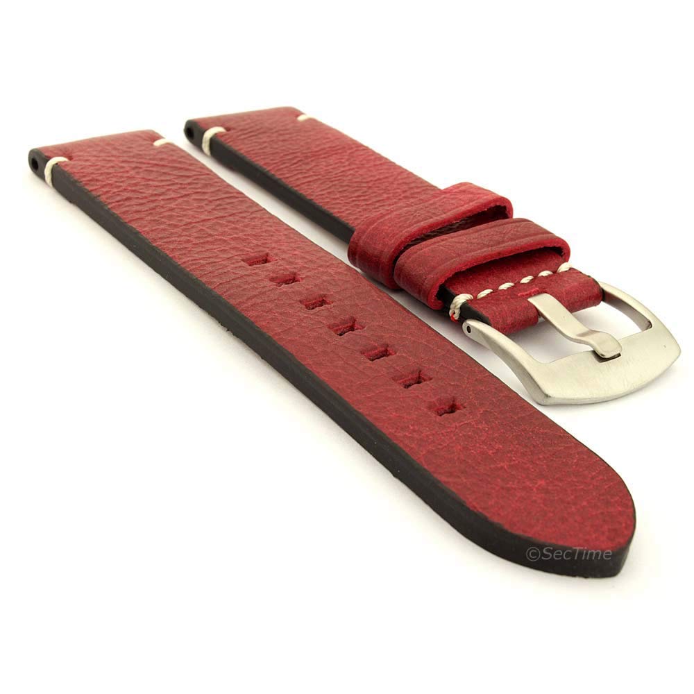 SecTime Genuine Leather Watch Strap Band Vintage Paris Brushed SS. Buckle Spring Bars