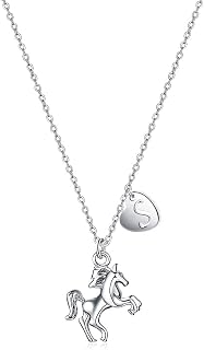 Horse Gifts for Girls Necklace, 18” Silver Horse Pendant Necklace Girls Heart Initial Necklace Horse Jewelry for Girls 26 Initial Necklace Horse Gifts for Women Girls Horse Lovers