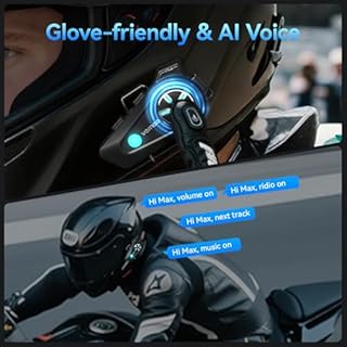 vernee Motorcycle Helmet Bluetooth Headset Speakers, 4 Riders 2Km Intercom, with 2 Type Mics, IP67 Waterproof/Noise Cancellation/Voice Control/Glove Friendly, Compatible with All Helmets, 1Pack
