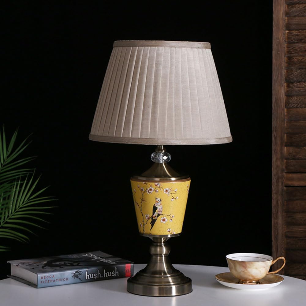 SGKOMN Table Lamp American Minimalist Ceramic Bedroom Bedside Lamp Copper Living Room European New Chinese Nightstand Lamp For Bedroom Living Room Office College Bookcase-D