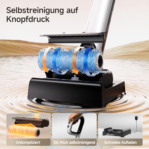 uwant D500 Nass Trockensauger,Abwassertanks-Desodorierung,180° Lay-Flat Saugwischer,17,000 Pa Saugkraft,65°C Leise Heißtrocknung,Selbstreinigend,Verwicklungsfreies Design,IPX6 wasserdichte Bodenbürste
