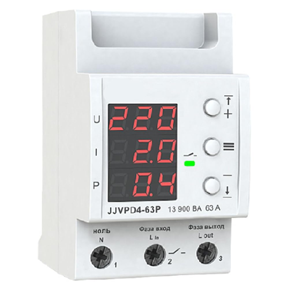 Aundhegrtt As Shown Voltage Protector 1P+N 63A Voltage Current Power Display Voltage Current Power Display