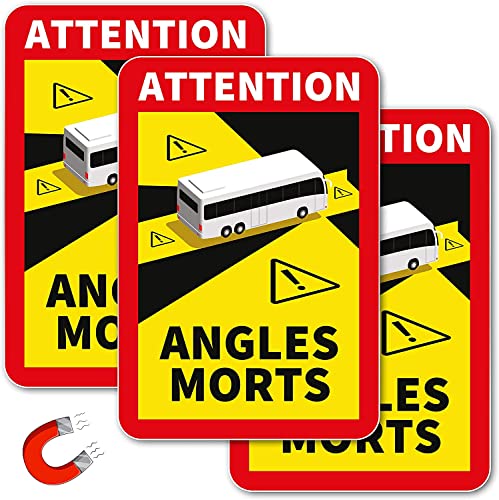 3 Stück Attention Angles Morts Magnetschilder 25 x 17 cm Magnet für Bus und Wohnwagen Warntafel Hinweiszeichen Schild Frankreich mit UV Schutz