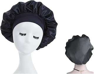 Bonnet with Wide Elastic Band,Satin Bonnet Silk Bonnet,Satin Bonnet Sleep Cap,Wide Band Satin Cap,for Night Sleep Curly Hair Protection,PET Women Hair Bonnet,Sleeping Head Cover(Black)