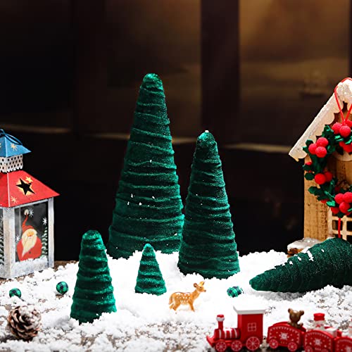 5 Sizes Velvet Trees Modern Winter Tree Decorations Handmade Winter Table Top Tree Centerpiece Holiday Entryway, Rustic Winter Home (Green) #TOP1