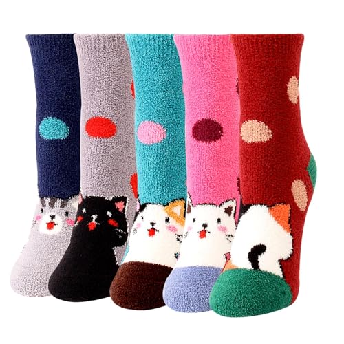 Fun Cute Dog Cat Fuzzy Socks for Women Adults Girls Winter Fluffy Soft Warm Cozy Slipper Socks Christmas Holiday Gift