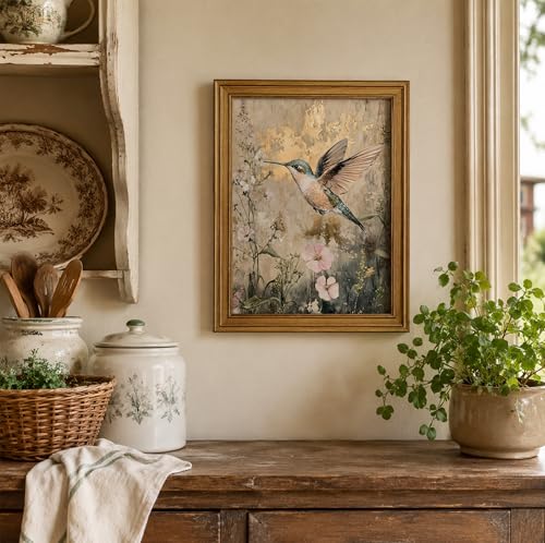 Image of NALEPS Vintage Hummingbird Framed Wall Art, Bird Pictures Wall Decor,9x11