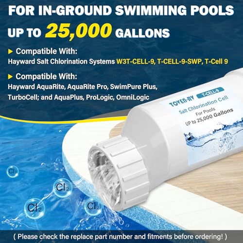 T-9 Salt Cell for In-Ground Swimming Pool Chlorination System Compatible with Hayward W3T-Cell-9 TurboCell Salt Chlorinator T-Cell-9, T-CELL-9-SWP Salt Systems, Up to 25,000 Gallons