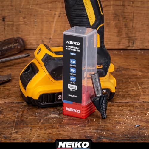 Image of NEIKO 10619B Step Drill Bit, 1 Step 7 /8 inch Spiral M35 Cobalt, AlTiSiN Coated, 3 /8 inch Tri-Flat Step Bits for Steel, Metal, Wood, Plastic, Unibit Cone Drill Bits, Two Flute