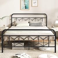 COSTWAY Single/Double/King Size Bed Frame, 3FT/4FT6/5FT Metal Platform Bed Base with High Headboard, Footboard and 32cm Underbed Storage, Metal Slats Support Mattress Foundation, Black (5FT King)