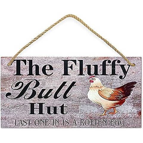 Chicken Stuff Chicken Yard Signs Chicken Coop Signs Fluffy Butt Hut Metal Signs Chicken Wall Plaque for Home Kitchen (chicken-02) Cover