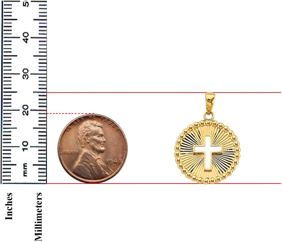 TGDJ 14k Yellow Gold Round Frame with Cross Pendant for Necklace or Chain | Height : 25 mm x Width : 17 mm