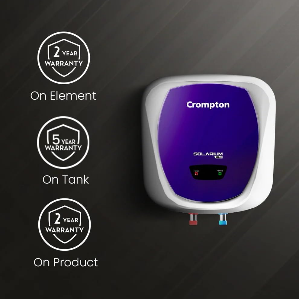 Image of Crompton Solarium CLX 15-L 5 Star Rated Storage Water Heater (Geyser) with Free Installation and Connection Pipes ASWH-4915(Blue and White)