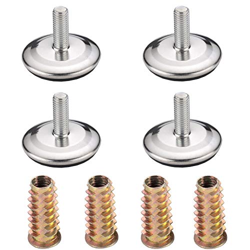 NFLOBD 10 Piezas Niveladores de Muebles pies Ajustables, Patas nivelación Metal M8-M10 Ajustadores Patas Mesa de Silla de Rosca, nivelador con Tuerca Hexagonal incrustada, para Pisos de Madera Cover