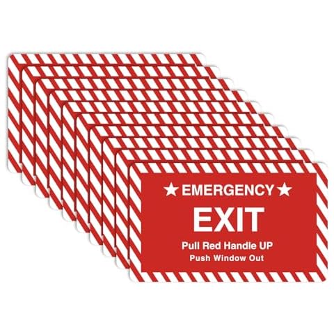 10 Pack 3X4" Car Vehicle School Bus Train Red Hanle Emergency Exit Notice Warning Caution Signs Decal Sticker-Pull Red Handle Up,Push Window Out red Cover