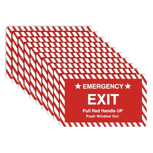 10 Pack 3X4' Car Vehicle School Bus Train Red Hanle Emergency Exit Notice Warning Caution Signs Decal Sticker-Pull Red Handle Up,Push Window Out red