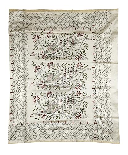 Image of SHRISTI CLOTHINGS Women's Hand Embroidered Cotton Silk Kantha Stitch Saree with Blouse Piece (SB420324 TWD80)