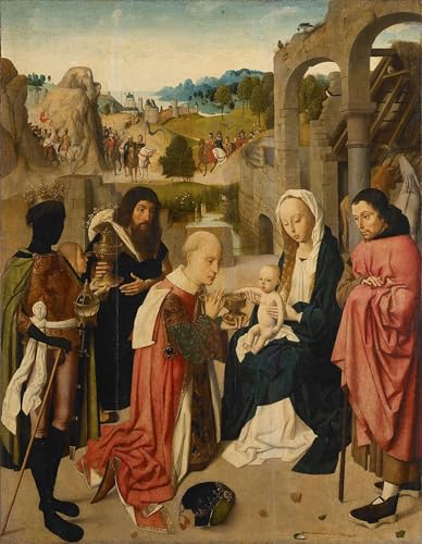 Lienzo de la Adoración de los Magos de Geertgen Tot Sint Jans, pintura decorativa de 60x90cm