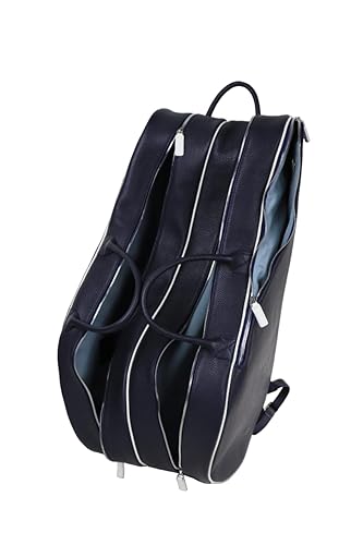 Miniatura 5 de Leather Tennis Backpack 4 Rackets  Handmade to Order in Italy  Soft Pebble-Grain Waterproof Leather Racquets Case Holder Bag (Navy BlueWhite)