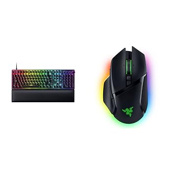 Razer Huntsman V2 (Purple Switch) Optical Gaming Keyboard + Basilisk V3 Wired Gaming Mouse Black
