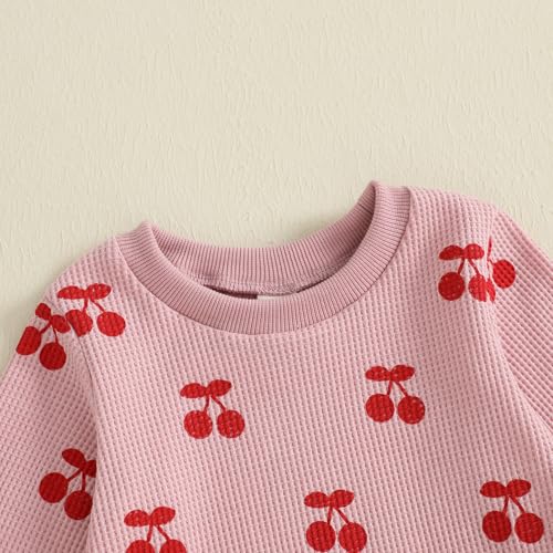 Kaipiclos Baby Girl Clothes Toddler Fall Outfits Sweatshirt Pants Waffled Cherry Outfit Baby Clothes for Girls 6 12 18 24M 3T4