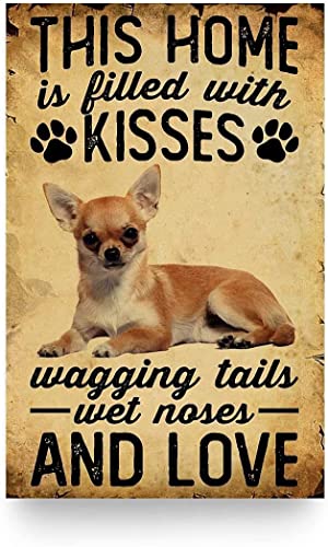 Vintage Chihuahua Metal Signs This Home Is Filled With Kisses Tin Posters Home Room Decorative Plaque Wall Tin Sign For Farmhouse Yard 8X12Inch Wall Decor Aesthetic #TOP6