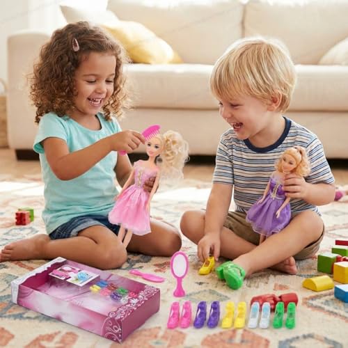 Image of SHAKTISM Doll Set for Girls with Makeup, Dress, Accessories, Comb and Mirror, Sandle Set Multicolor, 3 Years and Up (Sparkle Girl Doll)