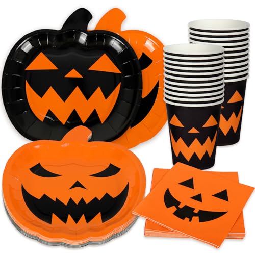 AnyDesign 72Pcs Halloween Party Dinnerware Set Orange Black Pumpk...