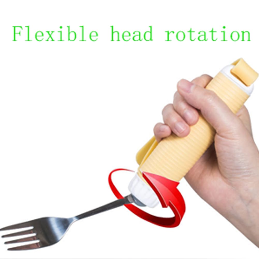 Utensilios adaptativos para artritis, juego de tenedor y cuchara de fácil agarre, cubiertos extraíbles de rotación de 360 grados con correa de silicona ajustable para ancianos de Parkinson y