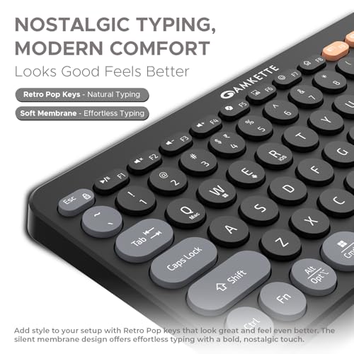 Image of Amkette New and Improved Optimus BT 4 in 1 Multi Device Wireless Keyboard /Bluetooth Keyboard | One Click Device Switching and AI Access for Windows, MacOs, Android and iOS, Dual OS Layout (Black)