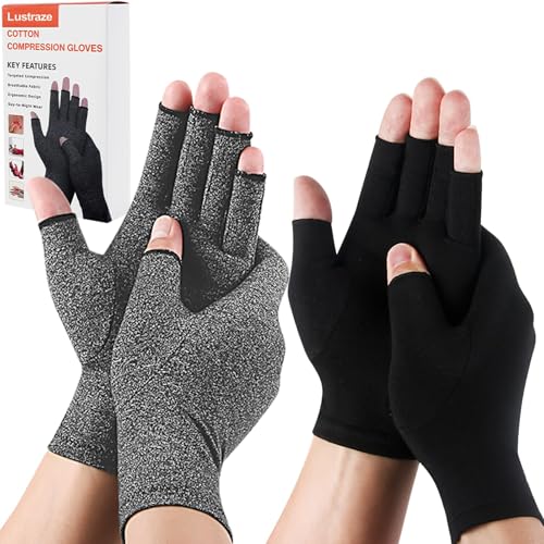 Lustraze 2 Pairs Arthritis Gloves for Women and Men Pain Relief Compression Gloves Women Fingerless Breathable Design